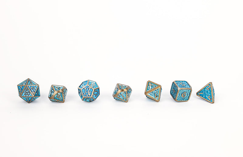 LPG Dice RPG Set Draco Bright Blue/Brass